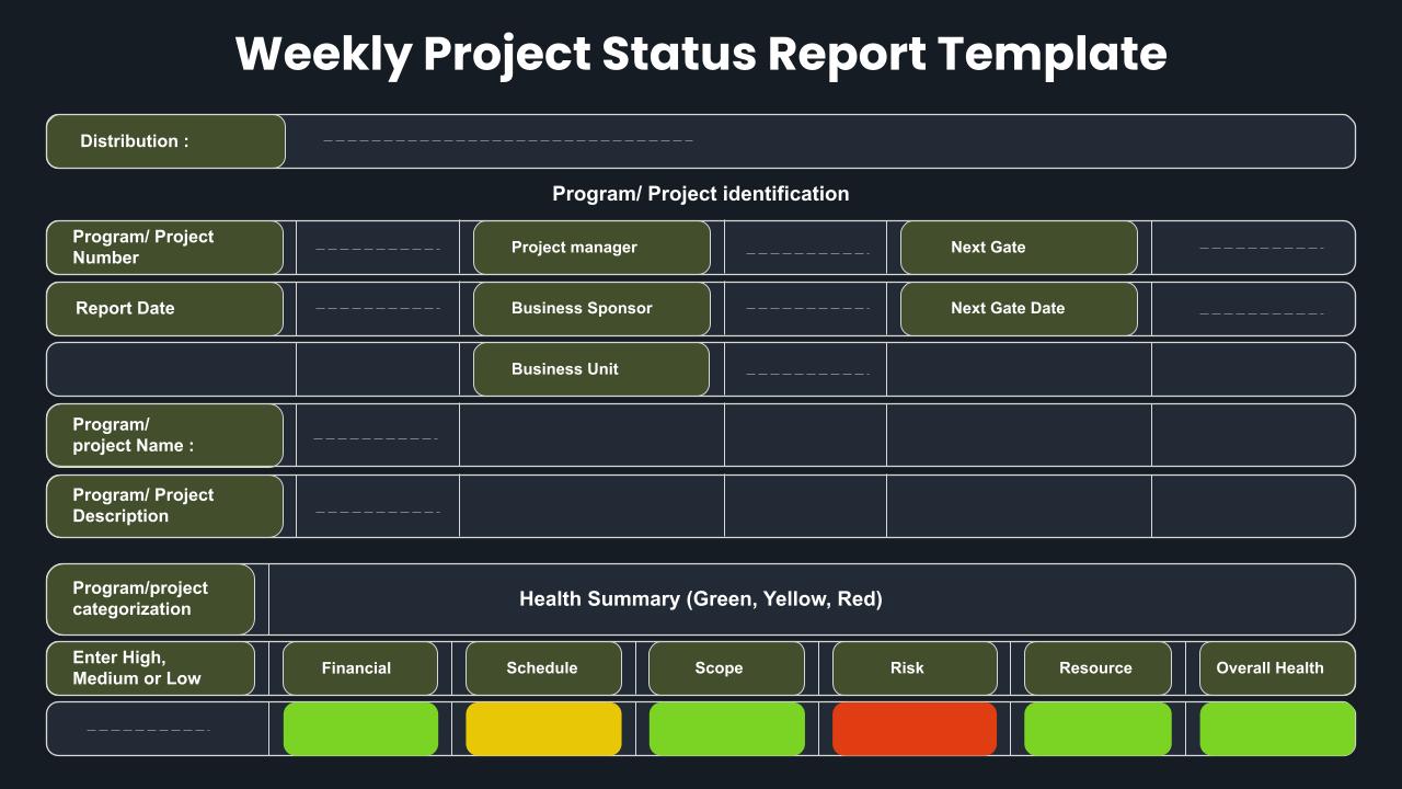 Dark Theme Project Status Report Slide