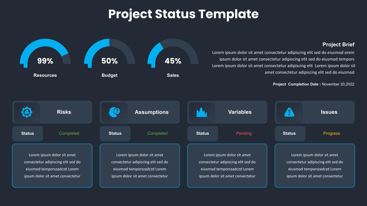 Dark Theme Project Status Update Slide Template