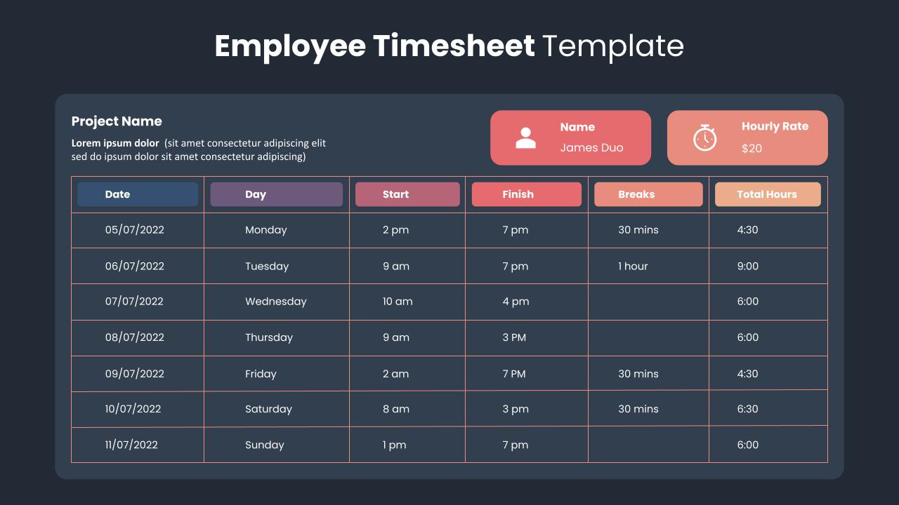 Dark Theme Timesheet Template