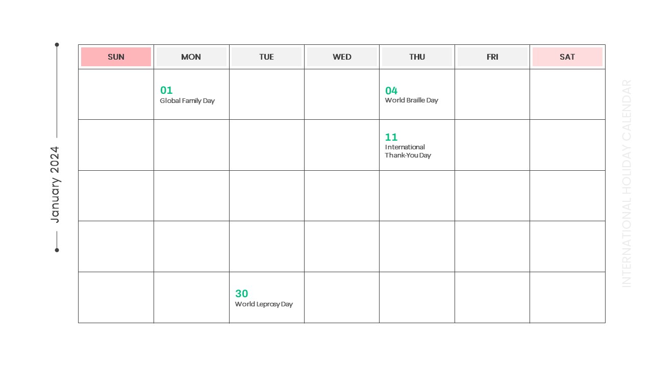 3-Holiday Calendar Template 2024