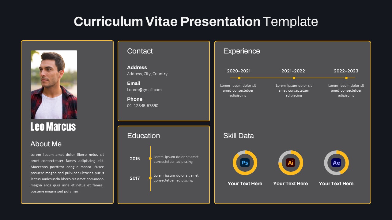 Dark Theme Power Point Resume Template