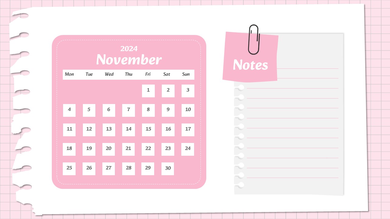 Monthly Calendar Slide Template 14