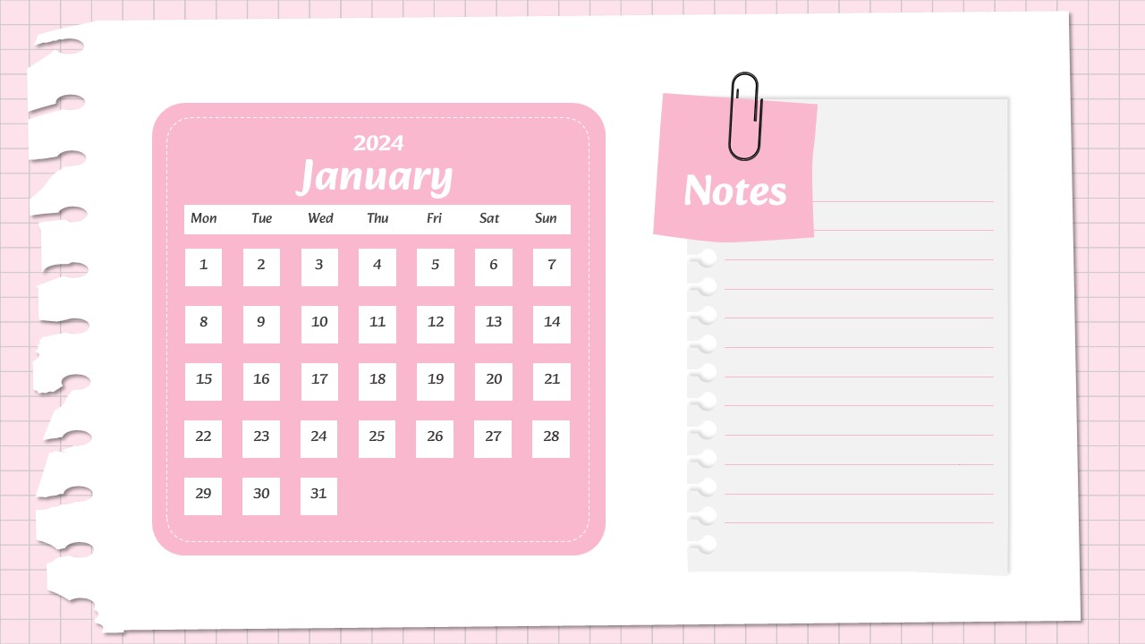 Monthly Calendar Slide Template 4