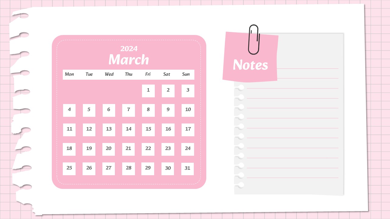 Monthly Calendar Slide Template 6