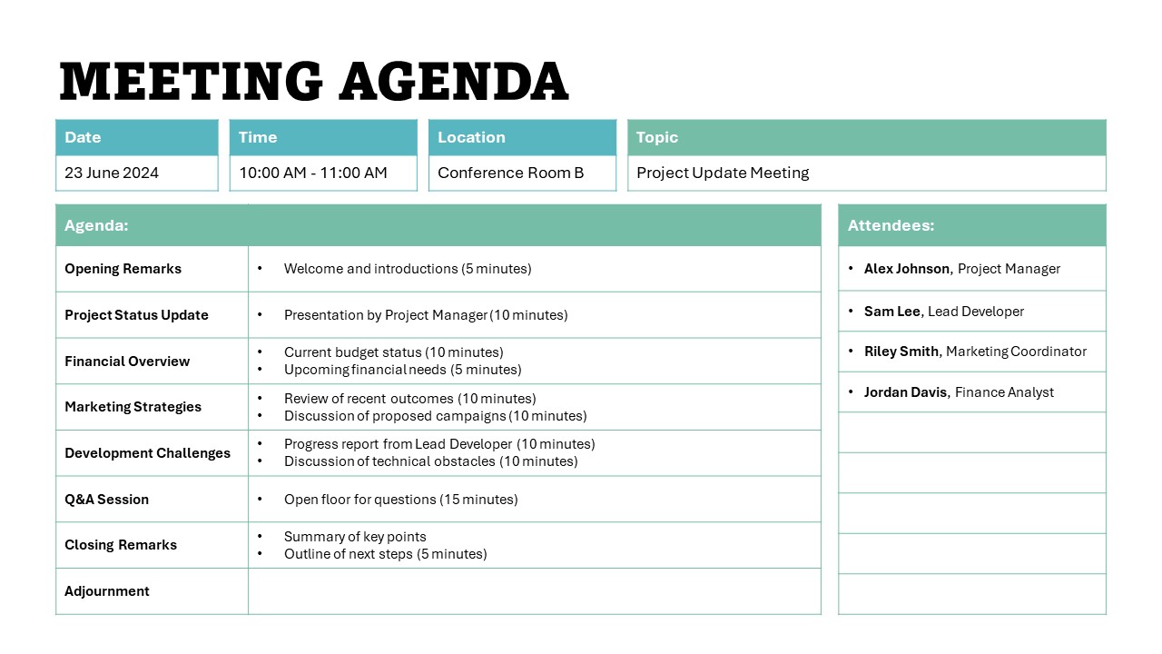 Formal Meeting Agenda template for PowerPoint and Google Slides