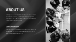 Grayscale Business Presentation Template About Us slide