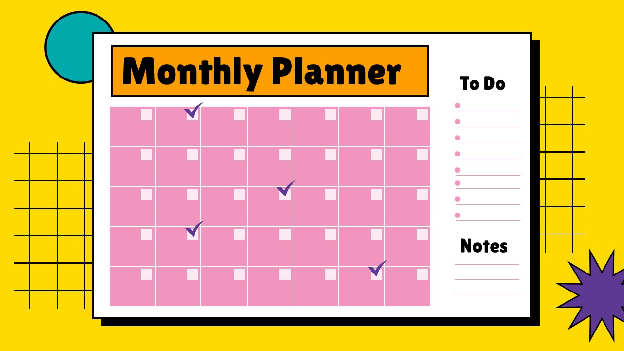 Monthly planner 90s Vibes Instagram Planner powerpoint and google slides