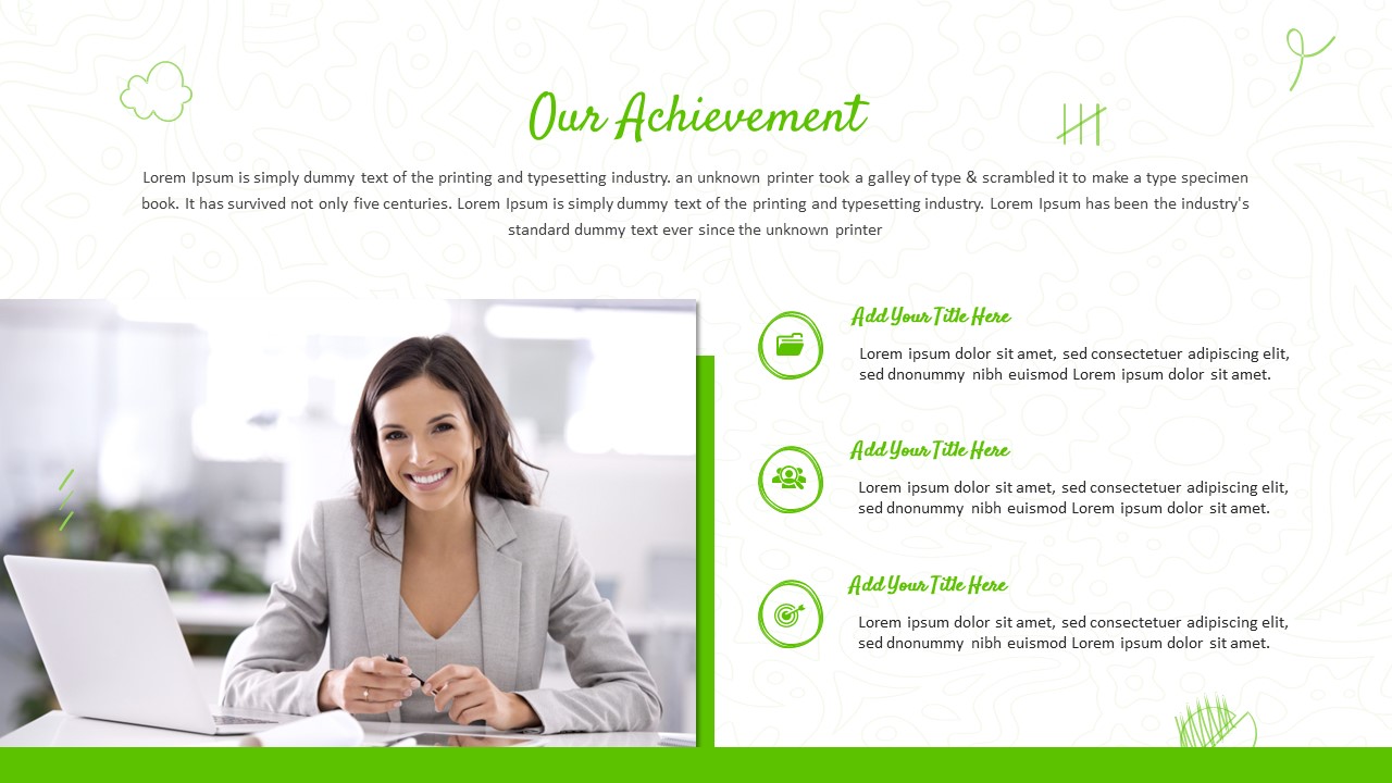 Free Green Doodle Achievement Presentation PowerPoint Template