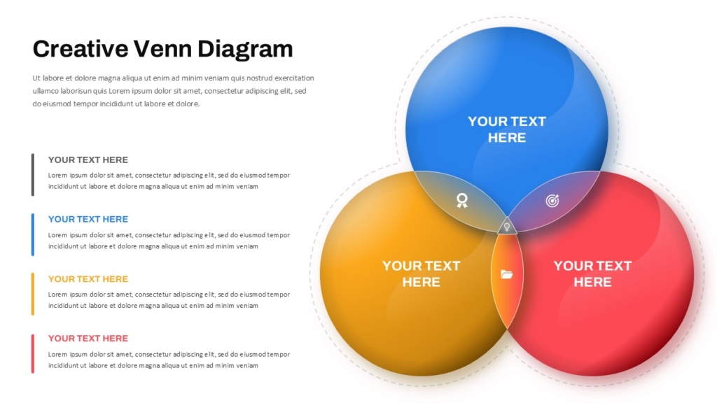 Creative 3 Circle Venn Diagram PowerPoint Slide Template