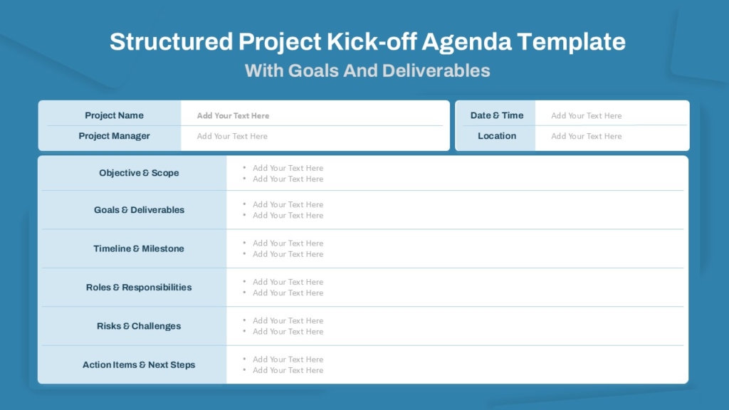 Structured Project Kick Off Agenda Slide For PowerPoint and Google Slides
