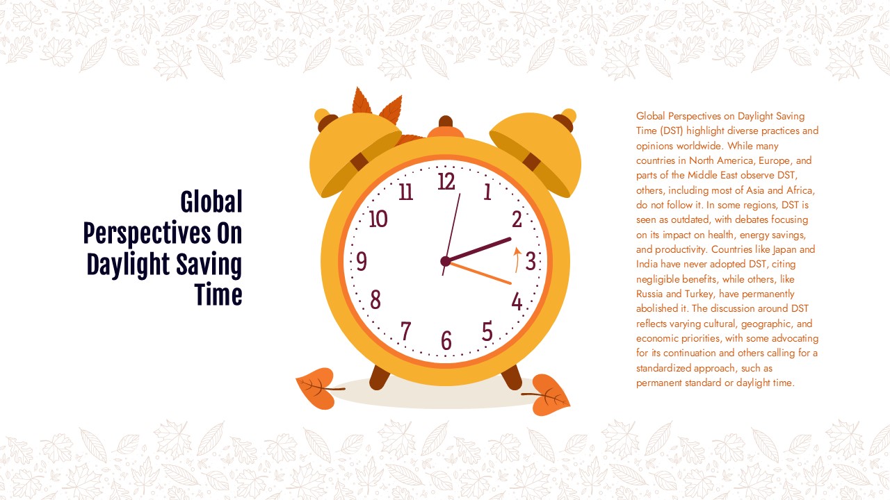 Global Perspective on Daylight Saving Time Presentation Slide