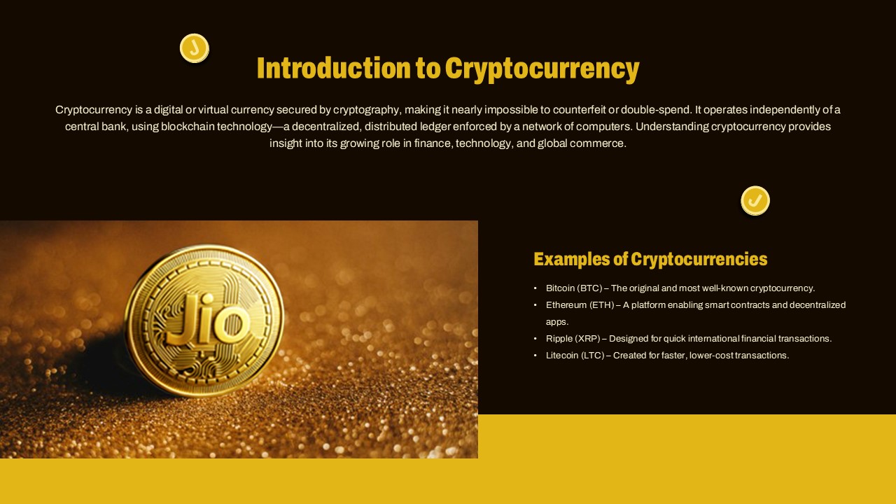 Introduction to Jio Cryptocurrency Presentation Template for Free - SlideKit