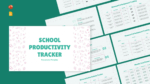 Preview of the School Productivity Tracker template for PowerPoint and Google Slides, featuring slides for homework tracking, extracurricular activities, and monthly task planning