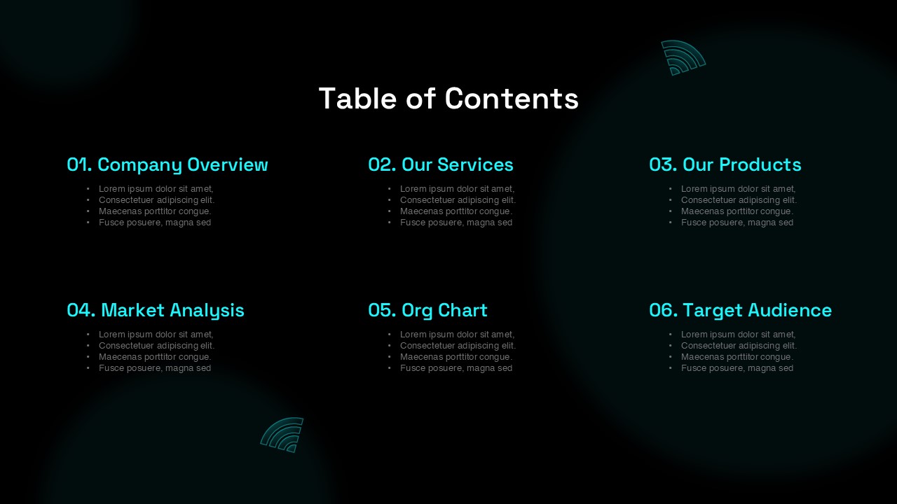 Table of Content Slide From 5G Wireless Technology Business Plan PowerPoint & Google Slides Templates