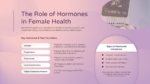 Key hormones in female health, their functions, and signs of imbalance for educational PowerPoint & Google Slides.
