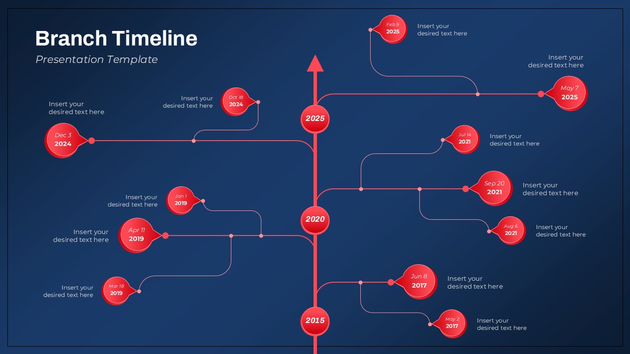 Vertical Axis Branch Timeline PowerPoint Template