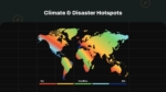 World map showing climate and disaster hotspots with color-coded zones from dry to wet conditions