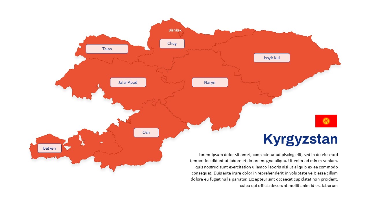 Editable Kyrgyzstan Map Template for PowerPoint & Google Slides