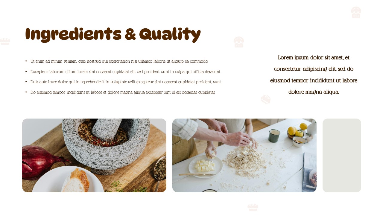 Ingredients and Quality Slide From Bakery PowerPoint Templates
