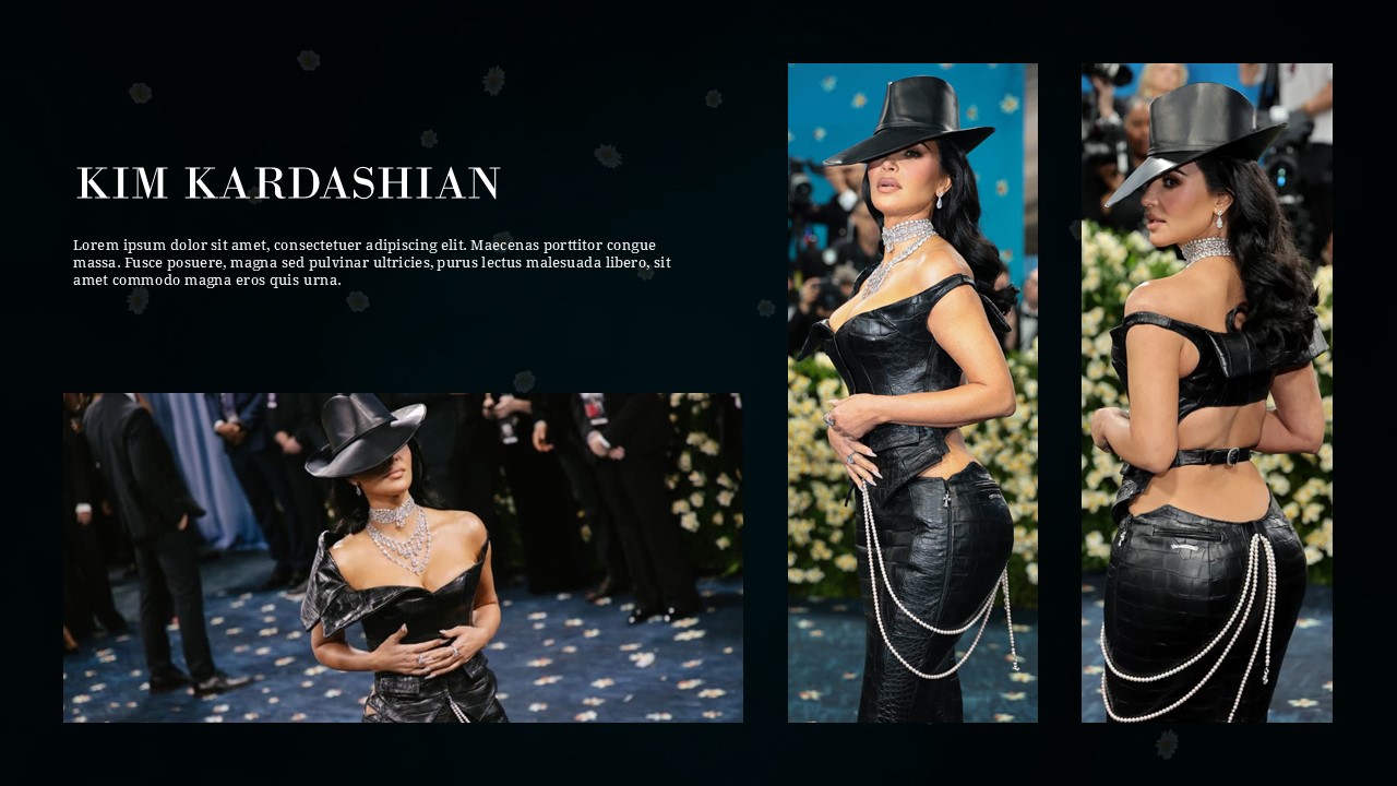 Kim Kardashian Slide From Free Met Gala 2025 Theme PowerPoint and Google Slides Templates