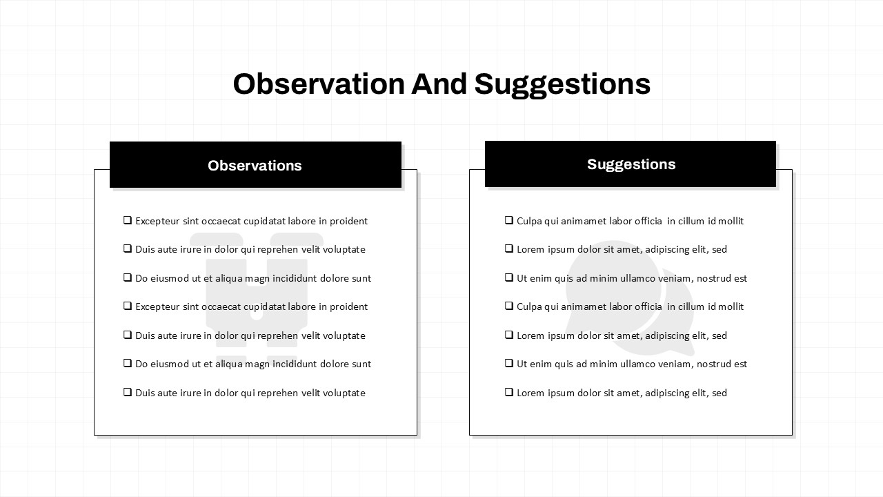 Observation and Suggestions Comparison Slide Template