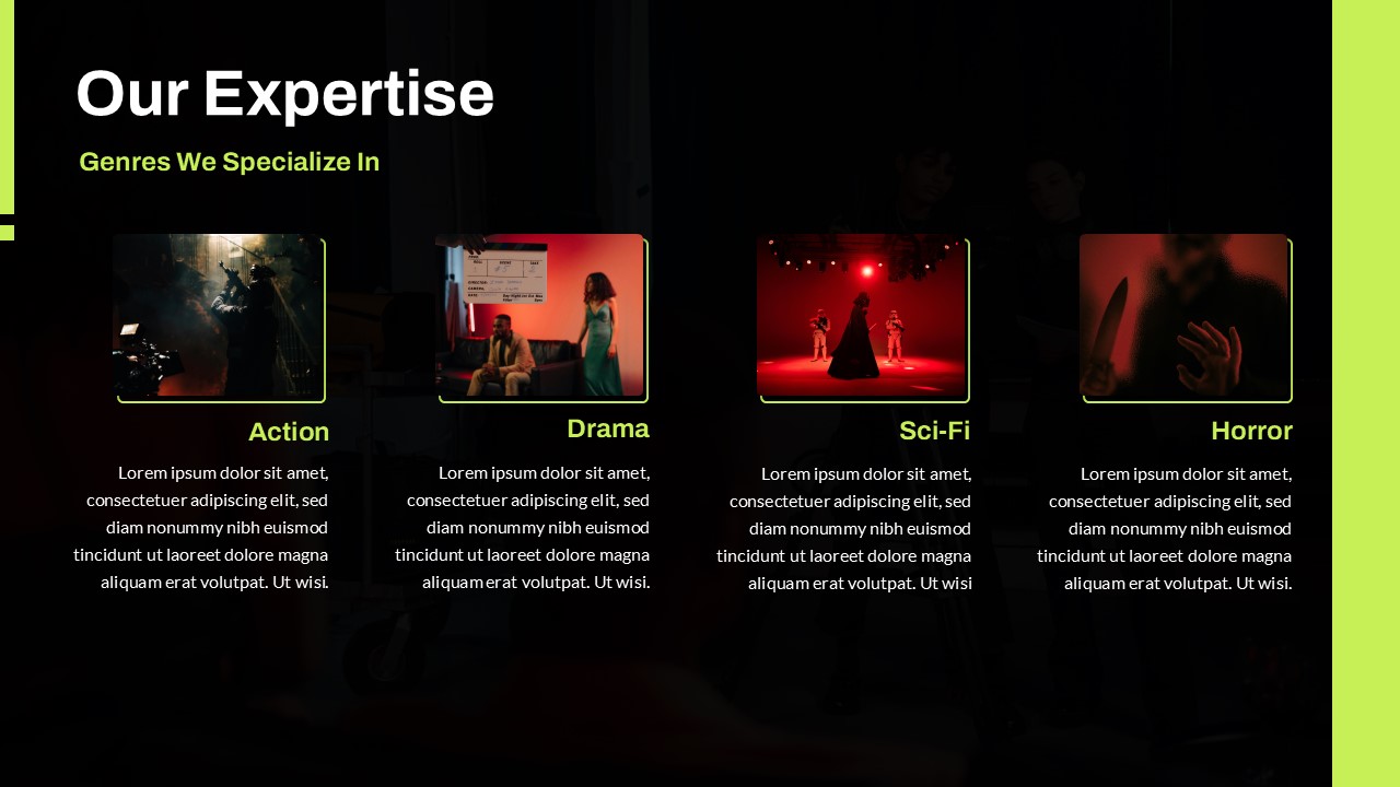 Our Expertise Slide From Movie Studio and Film Maker PowerPoint Presentation Templates