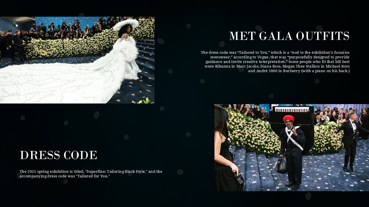Out fits and Dress Code Slide From Free Met Gala 2025 Theme PowerPoint and Google Slides Templates