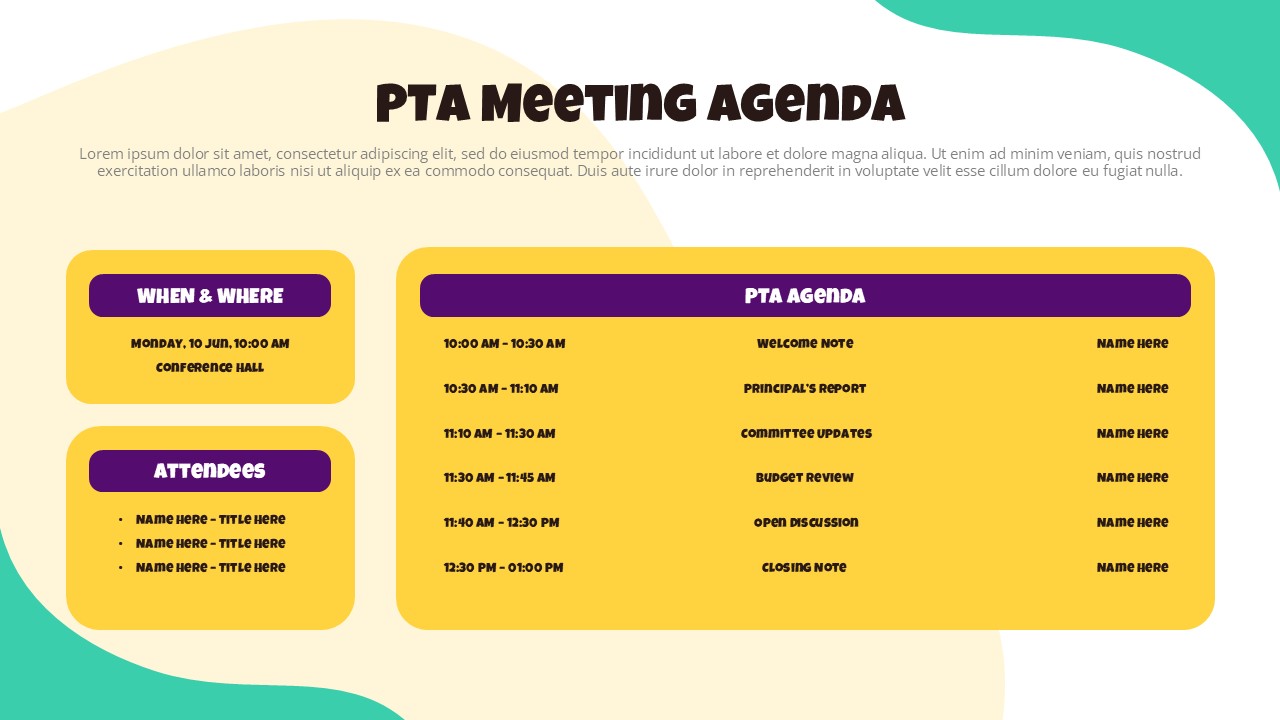 PTA Meeting Agenda Presentation Slide
