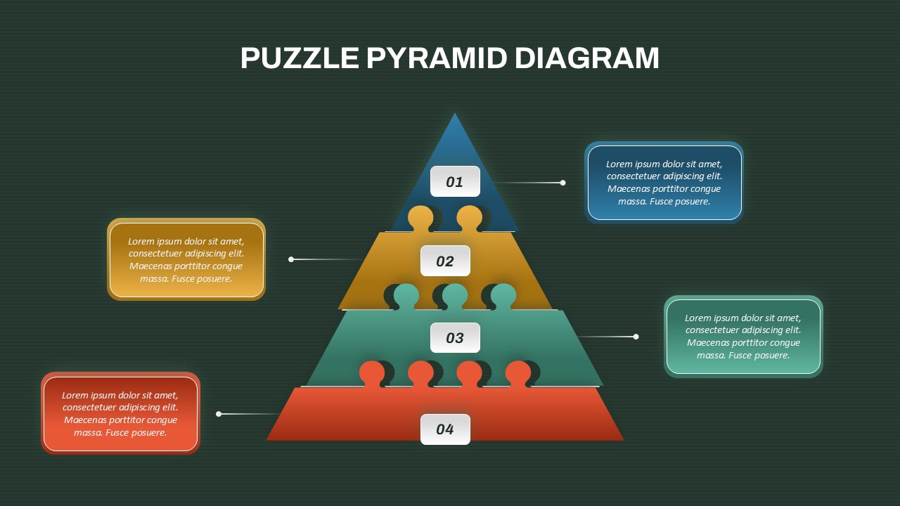 Puzzle Pyramid PPT Diagram with four layers, each representing a different level with corresponding text labels