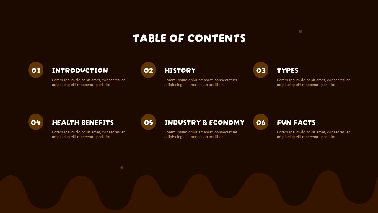 Table of Content Slide from Chocolate Presentation PowerPoint & Google Slides Templates