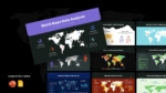 World maps data analysis PowerPoint template with visualizations on global trends like traffic, military, trade, and energy