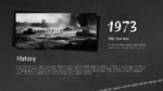 War timeline slide with 1973 battle date, historic tank image, and dark theme for military or conflict history presentations.