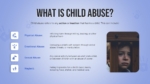 Child abuse slide template with visual icons explaining physical, emotional, sexual abuse, and neglect.