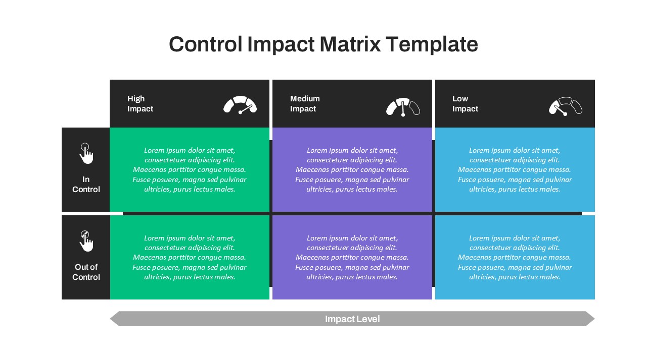 Matrix showing impact vs. control levels with categories from high to low impact