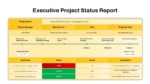 Project status report template showing project timeline, key milestones, open issues, status updates, and responsible owners.