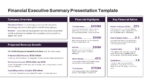 Financial Executive Summary PowerPoint template displaying financial highlights, key ratios, and revenue projections