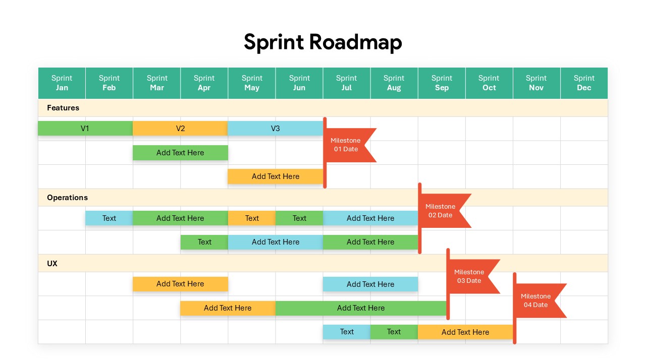 Agile Sprint Roadmap with Milestones Template for PowerPoint & Google Slides