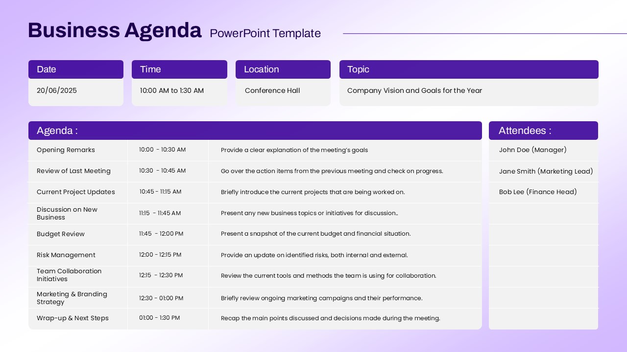 Business Agenda Template for PowerPoint & Google Slides