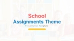 Free School Assignments Theme slide with colorful title text and kids in a classroom background