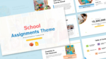 Free School-themed PowerPoint template with colorful slides, student images, and educational content layout