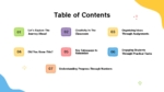 Free Table of contents slide with 7 colorful sections for a school-themed presentation on assignments and learning