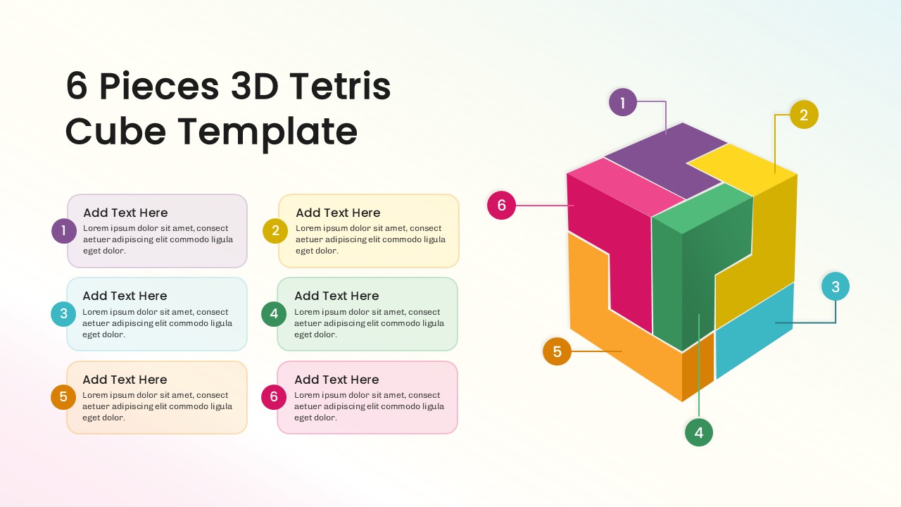 6 Pieces 3D Tetris Cube Template for PowerPoint and Google Slides