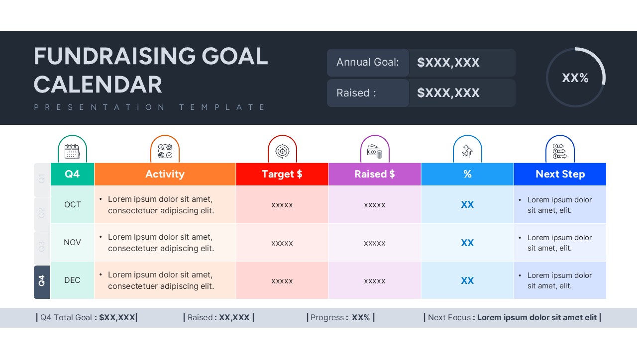 Fundraising Goal Q4 Calendar Template for PowerPoint and Google Slides