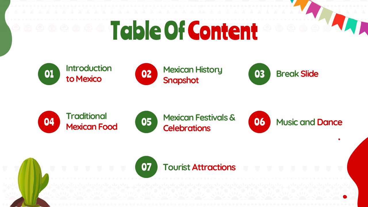 Table Of Contents Mexican Theme Template For PowerPoint And Google Slides