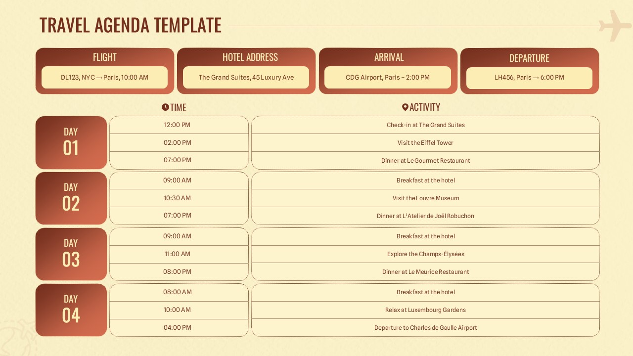 Travel Agenda Template for PowerPoint and Google Slides