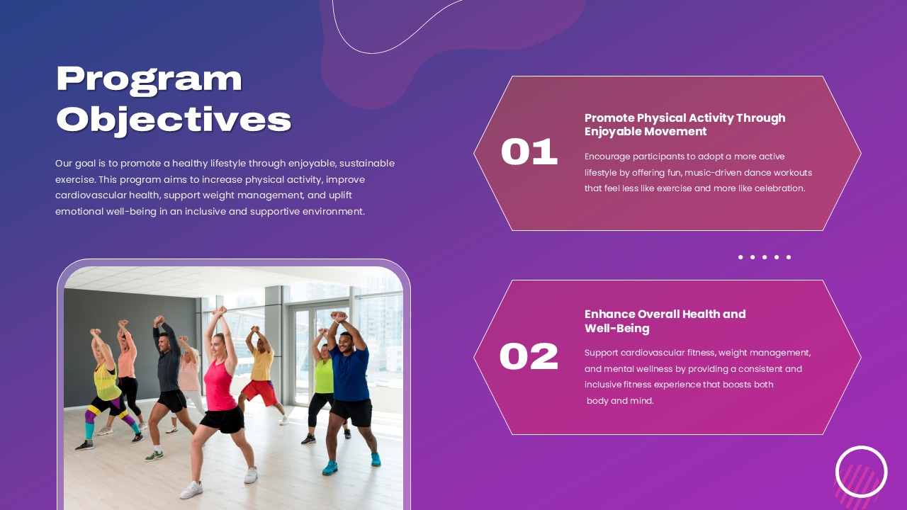 Zumba Wellness Program Objectives Template for PowerPoint and Google Slides