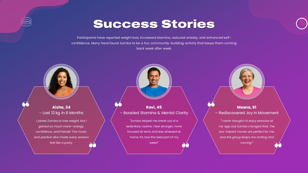 Zumba Wellness Program Success Stories Template for PowerPoint and Google Slides