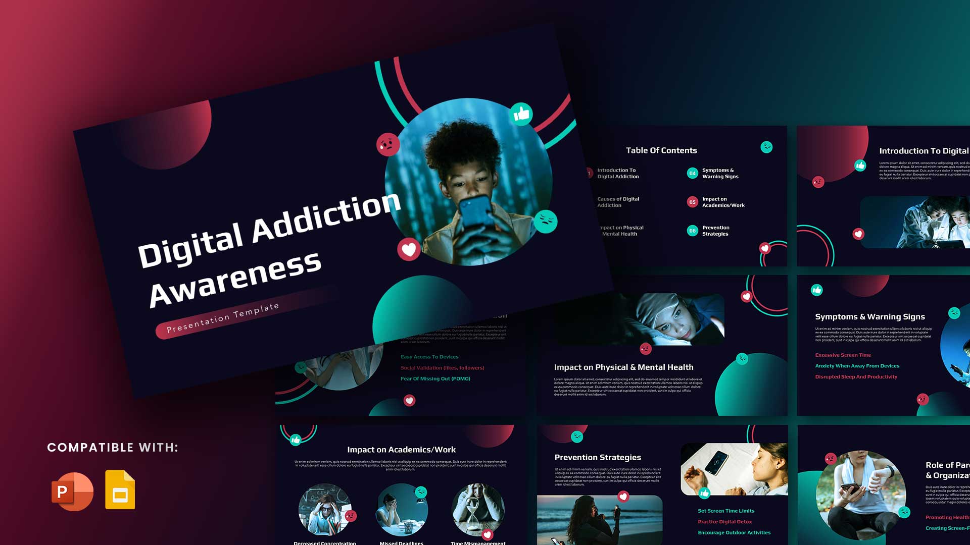 Digital Addiction Awareness Template for PPT Google Slides