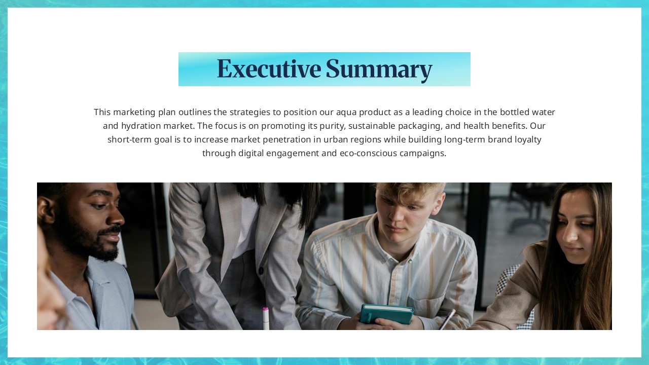Executive Summary Aqua Marketing Plan PPT Google Slides