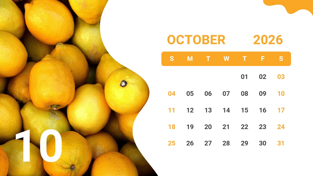 2026 October Calendar Template for PowerPoint and Google Slides